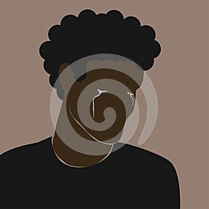Black man crying. Tears on face of african american character, modern vector in flat style. Time stop racism concept. Pain from