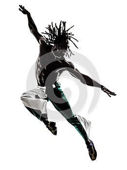 Black man dancer dancing jumping silhouette