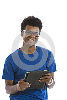 Black man with electronic tablet