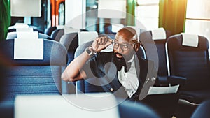 Black man entrepreneur in the train