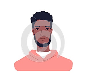 Black man, face portrait. Modern young African-American person. Bearded handsome guy, friendly kind male character