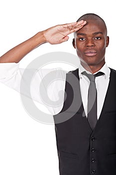 Black man gives salute