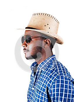 Black man with hat and glasses.