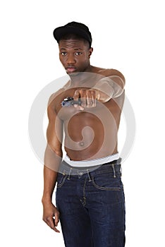 Black man holding a gun