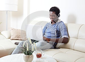 Black man listening music.