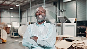 Black man, logistics and portrait with confidence in warehouse for dropshipping company, stock and online business
