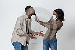 Black man without mask want to kiss his girlfriend