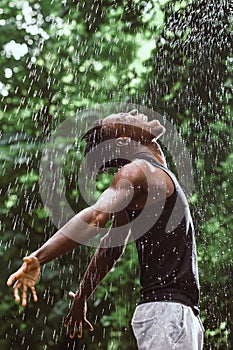 Black man in the rain