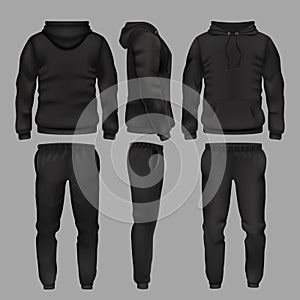 Black man sportswear hoodie and trousers vector mockup isolated