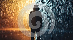 a black man stand in the rain