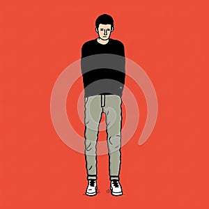 Normcore Style Vector Drawing Of A Man Standing On Red Background photo