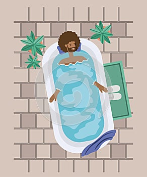 Black man taking a bath tub