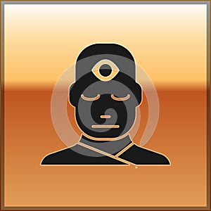 Black Man with third eye icon isolated on gold background. The concept of meditation, vision of energy, aura. Vector