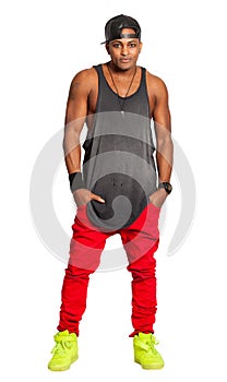 Black man urban street style isolated on white. PNG available