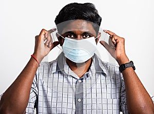 Black man wearing face mask protective from virus coronavirus