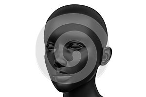 Black mannequin. female head sculpture isolated on white background. 3D illustration