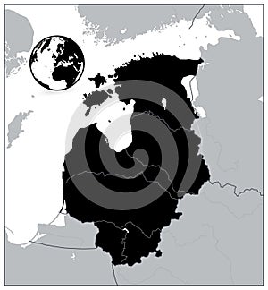 Black Map of the Baltic States. No text