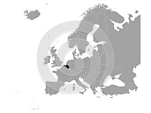 Black map of Belgium on gray Europe map