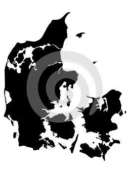 Black Map of Denmark on White Background