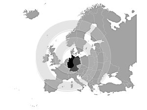 Black map of Germany on gray Europe map