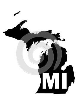Black Map of Michigan with Postal Code Abbreviation