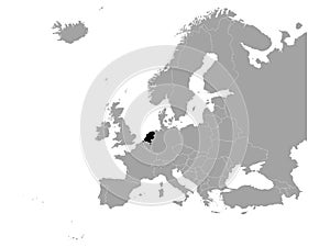 Black map of Netherlands on gray Europe map