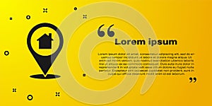 Black Map pointer with house icon isolated on yellow background. Home location marker symbol. Vector Illustration