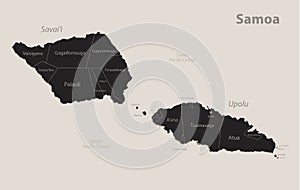 Black map of Samoa with names of regions, design blackboard