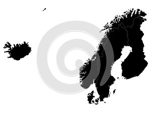 Black Map of Scandinavia on White Background