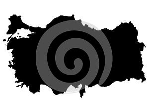 Black map of Turkey on white background