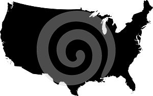 Black map of the United States of America