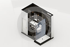 Black marble bathroom 3d isometric interior design