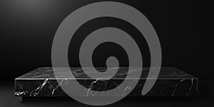 A black marble display platform sitting on a dark backdrop