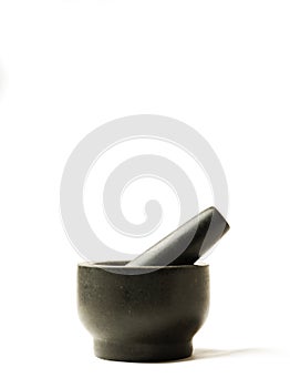 black marble mortar isolated white background