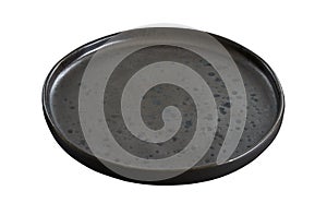 Black marble plate, Empty black ceramic plate, isolated on white background with clipping path, Side view