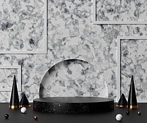 Black marble podium 3d render.