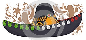 Black mariachi hat with festive Mexican silhouettes, Vector illustration photo