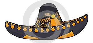 Black mariachi hat with golden ornaments in cartoon style, Vector illustration photo