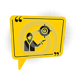 Black Marketing target strategy concept icon isolated on white background. Aim with people sign. Yellow speech bubble