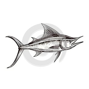 Marlin Fish Drawing Vector - Woodcut Style Illustration photo