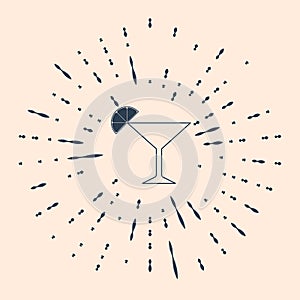 Black Martini glass icon isolated on beige background. Cocktail with lime symbol. Abstract circle random dots. Vector