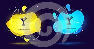 Black Martini glass icon isolated on black background. Cocktail icon. Wine glass icon. Abstract banner with liquid