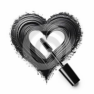 black mascara stroke heart shape with empty center isolated on white background