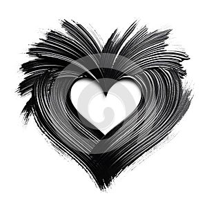 black mascara stroke heart shape with empty center isolated on white background