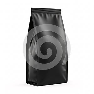 A black matte doypack pouch, standing upright with corrugated edges