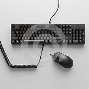 Black mechanical keyboard with coiled cable