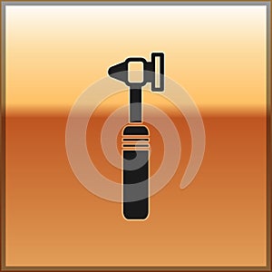 Black Medical otoscope tool icon isolated on gold background. Medical instrument. Vector Illustration