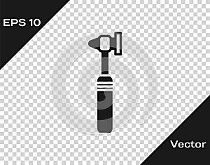 Black Medical otoscope tool icon isolated on transparent background. Medical instrument. Vector Illustration