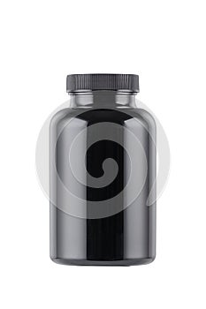 Black medicine bottle mockup isolated on white