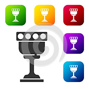 Black Medieval goblet icon isolated on white background. Holy grail. Set icons in color square buttons. Vector
